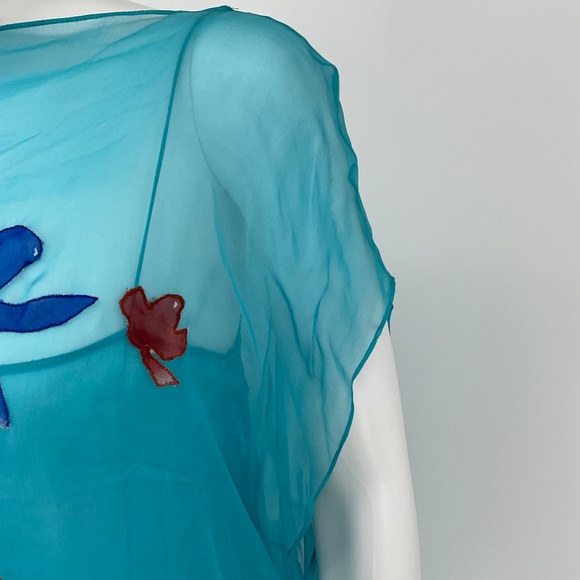 Dolce & Gabbana Vintage Aqua Transparent Silk 2-Piece Dress w/ Floral Appliqué - Picture 3 of 16